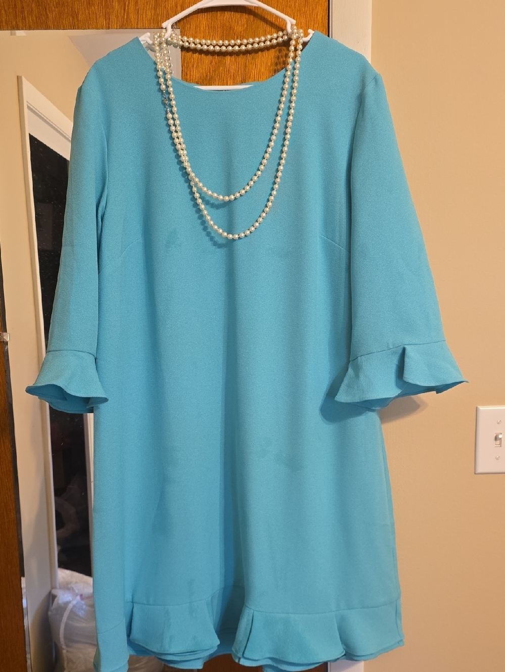 madison leigh Turquoise Ruffle-Sleeve Midi Dress